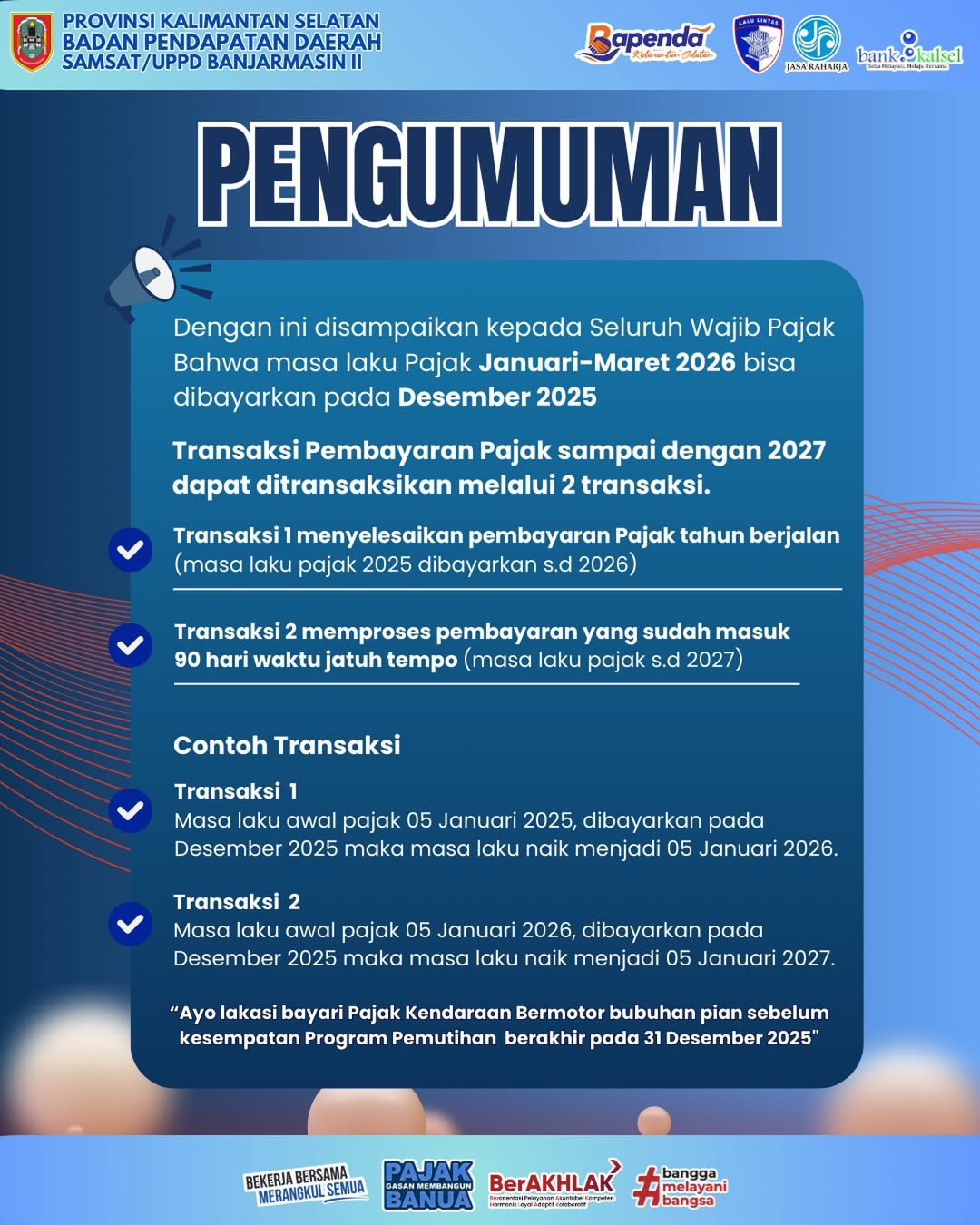 UPPD Banjarmasin II Umumkan Perpanjangan Masa Laku Pajak