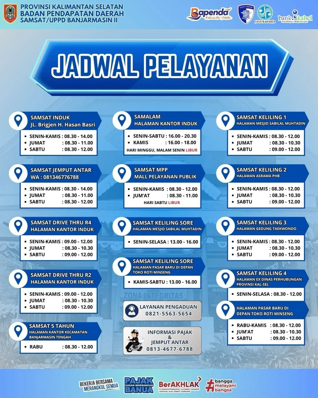 Unit Pelayanan Pendapatan Daerah (UPPD) Banjarmasin II Umumkan Jadwal Pelayanan