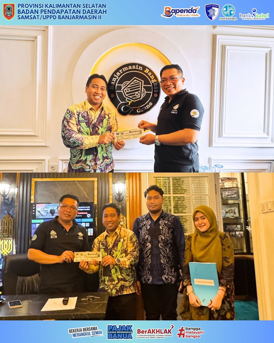 Wujudkan Kepatuhan Wajib Pajak, UPPD Samsat Banjarmasin II Serahkan Bukti Pembayaran Pajak Alat Berat kepada PT. Banjarmasin Bangkit dan PT. Batu Apuh Jaya Perkasa